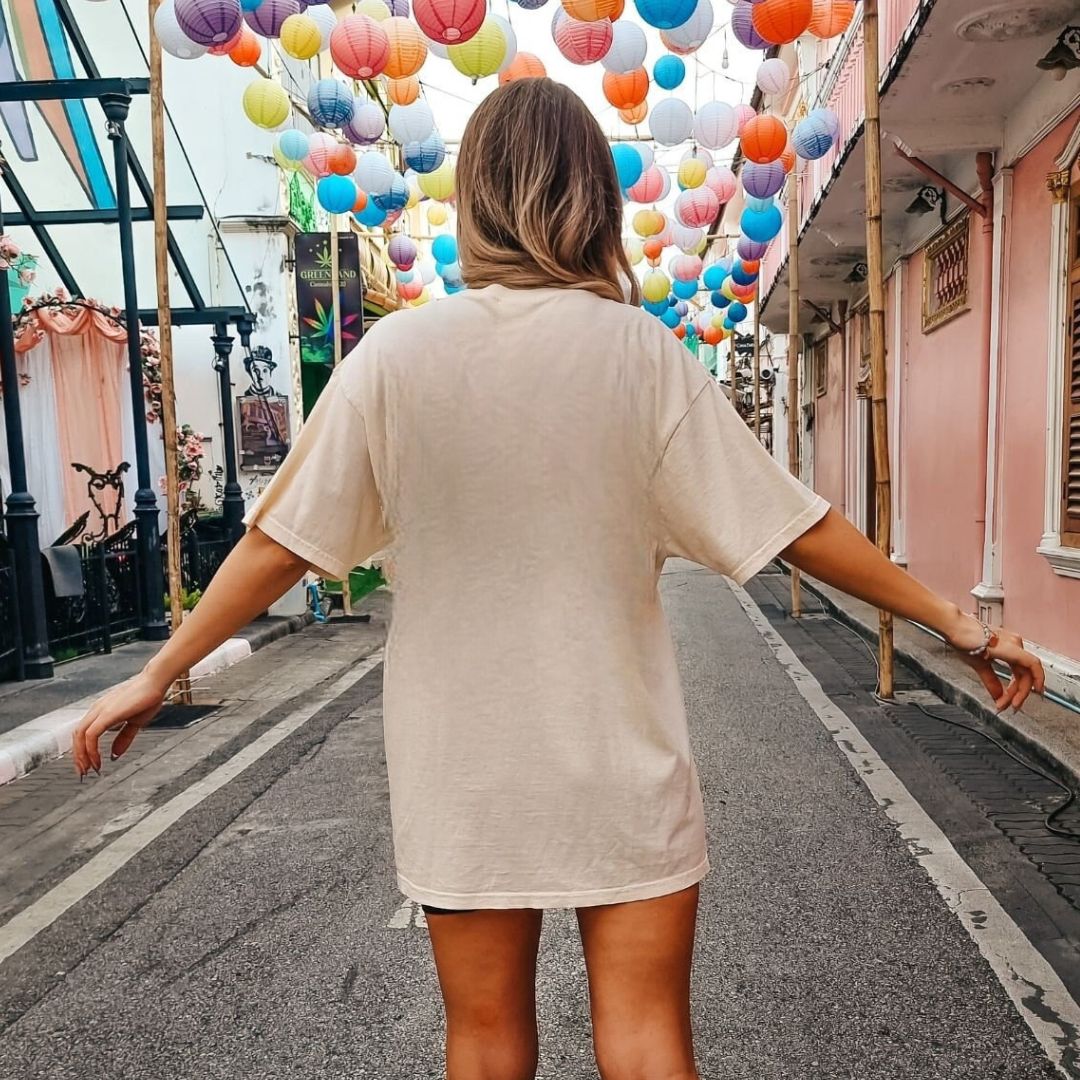 back of ivory palm tree shirt